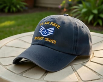 U.S. Air Force Proudly Served Embroidered Cap, Distressed Navy Veteran Hat