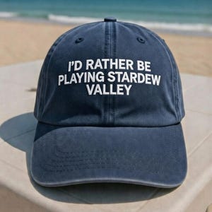 baseball cap, embroidered cap, embroidered hat, vintage cap, cute gift, funny cap, unisex cap, casual cap, headwear, gamer, cosy gamer, stardew valley, stardew