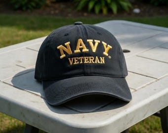 Custom Navy Veteran Hat, Distressed Red Military Baseball Cap, US Navy Retired Gift