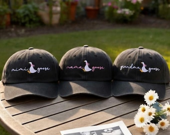 Embroidered Mama Goose Hat, Mimi Grandma Goose Baseball Caps, Cotton Family Matching