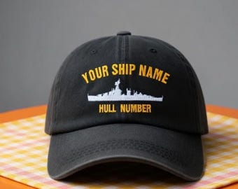 Custom US Navy Ship Name Hull Number Embroidered Cap, Personalized Military Vessel Hat