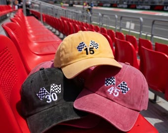 Custom Racing Number Embroidered Hat, F1 Style Checkered Flags Cap