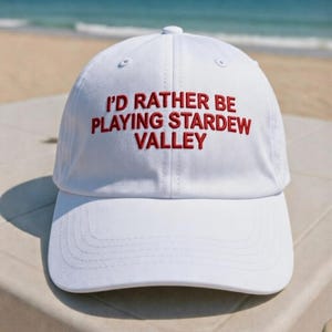 baseball cap, embroidered cap, embroidered hat, vintage cap, cute gift, funny cap, unisex cap, casual cap, headwear, gamer, cosy gamer, stardew valley, stardew