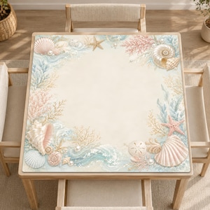 Mahjong Mat, Non-slip Tabletop Mat, Coral Shell Tide Border,Gift for Mahjong and Board Game Lovers