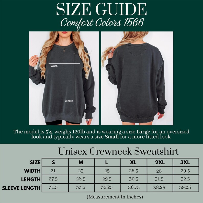 Comfort Colors 1566 Size Chart, Unisex Crewneck Sweatshirt Sizing Guide, Apparel Template, Digital Download for Etsy products