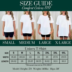 Comfort Colors 1717 Size Guide, Unisex T-Shirt Sizing Chart, Garment Measurements, Sizes S-4XL, Width Length Info, Apparel Sizing