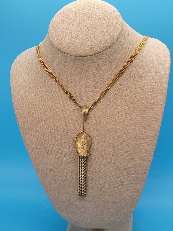 Monet Textured Gold Tone Tassel Necklace