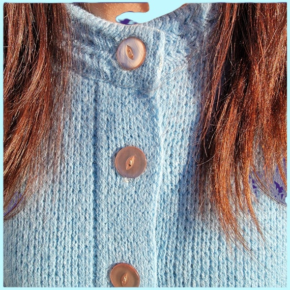 1960s Light Blue Knit Cardigan Sweater - image 3