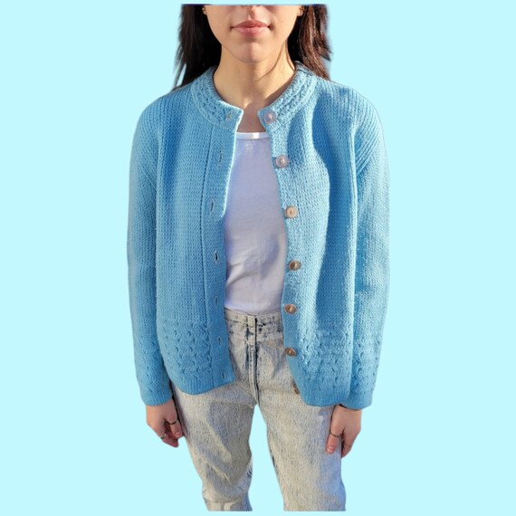 1960s Light Blue Knit Cardigan Sweater - image 4