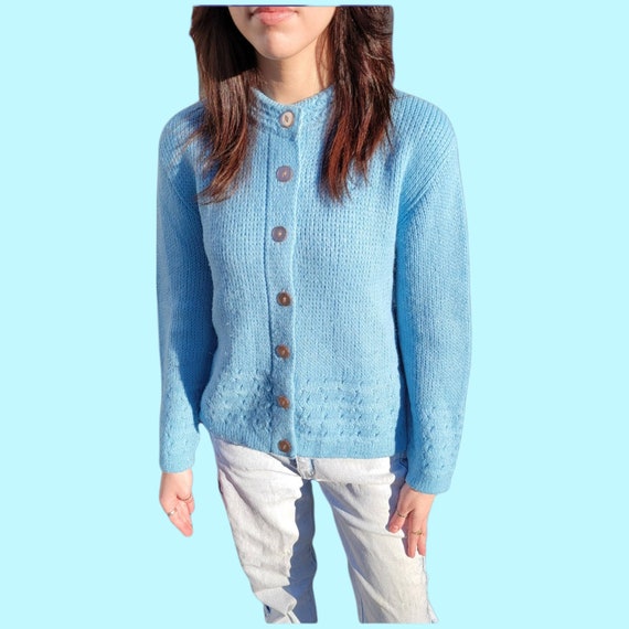1960s Light Blue Knit Cardigan Sweater - image 1
