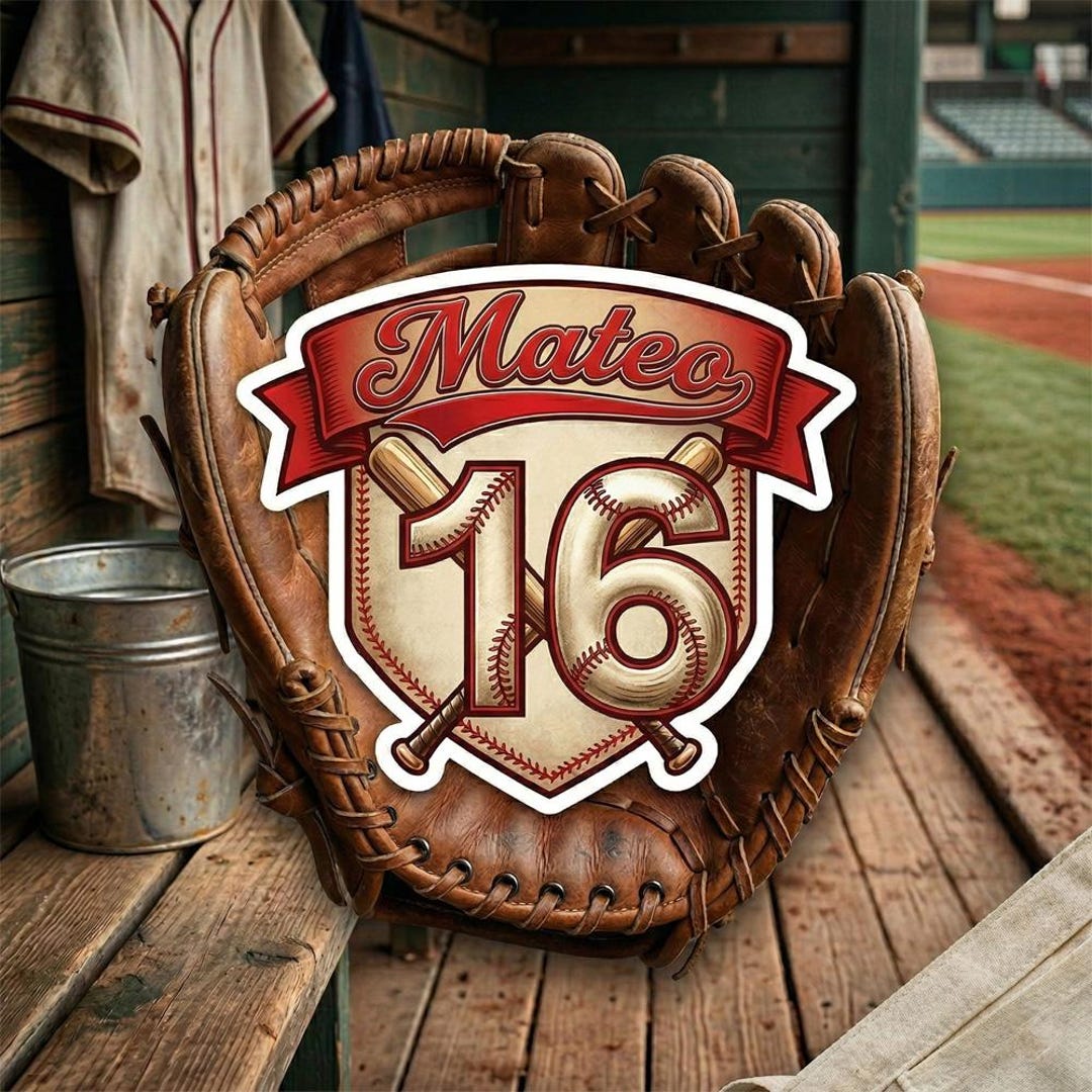 Baseball Custom Name Sticker, Vintage Baseball Glove, Add Your Own Text ...