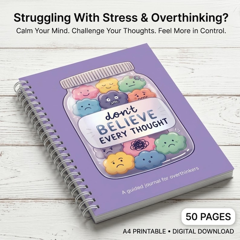 Anxiety Journal PDF, Guided Journal for Overthinking, Self Reflection & Mental Health, Therapy Workbook, Printable Anxiety Journal image 1