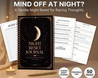 Night Reset Journal, Racing Thoughts Journal, Stop Overthinking Journal, Worry Workbook, Nighttime Journal, Sleep Workbook, Stress Relief