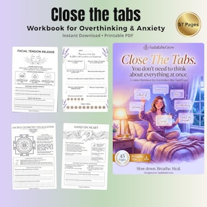 Close The Tabs Workbook for Overthinking & Anxiety Relief | Self Care Journal PDF | 45-Page Stress Reset Printable | self-care guide