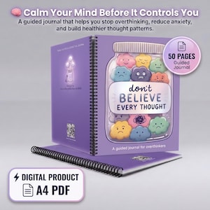 Anxiety Journal PDF | Mental Health Journal | Anxiety Relief Workbook | Overthinking Journal | Self Care Planner image 1