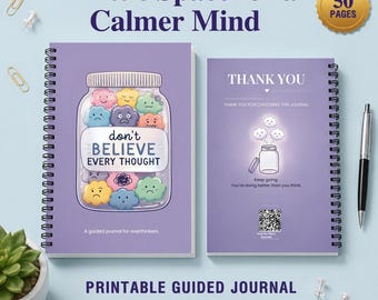 Anxiety Journal Printable PDF, Guided Self Care Workbook, Mental Health Journal, Daily Reflection & Gratitude, 50 Pages