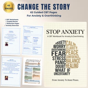 Anxiety Journal Printable, Overthinking Workbook, 40 Day Mental Health Guided Journal, Stress Relief Planner, Self Care Workbook PDF