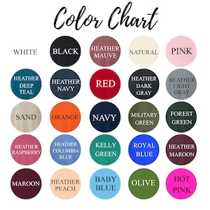 May include: A colour chart displaying a range of fabric colours. The chart includes colours such as white, black, red, navy, pink, and green. The text "Color Chart" is written in a cursive font at the top of the image.
