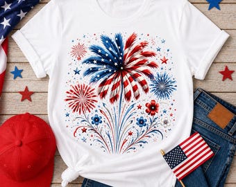 4th of July Shirt, Fireworks USA Tee, Patriotic Shirt, American Flag Shirt, Independence Day Tee, Red White Blue Shirt, Freedom Tee
