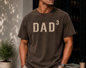 Camiseta Comfort Colors® Dad 3 para hombre, camiseta Dad Squared, camiseta para padre de 3 hijos, regalo para el Día del Padre, anuncio de embarazo.