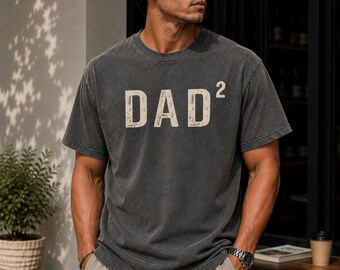 Camiseta Comfort Colors® Dad 2 para hombre, Camiseta Dad Squared, Camiseta para padre de 2, Regalo para el Día del Padre, Anuncio de embarazo