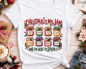 Camiseta "La Navidad es mi mermelada", linda camiseta navideña con estampado, camiseta festiva para las fiestas, camiseta con tarros de mermelada navideños, regalo navideño divertido para mujeres.