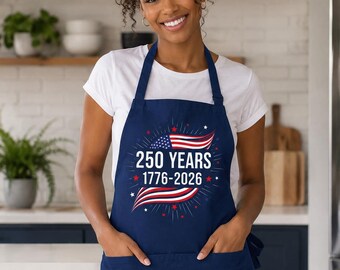 4th of July Fireworks  America, 250th Anniversary Apron, Retro Patriotic BBQ Gift, 1776-2026 USA Independence Day Kitchen Gift