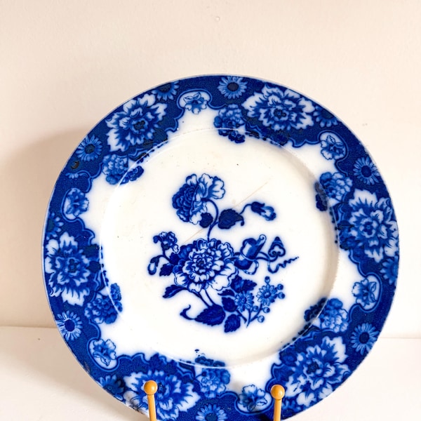 Antique Flow Blue Dinner Plate | Cambrian Shirley Ironstone Transferware, Victorian Cottagecore Decor