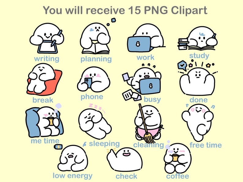 Kawaii Routine Cute Daily Life Clipart PNG, Kawaii Routine Characters, 15 PNG Files ...