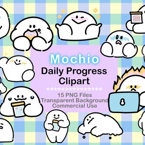 Söt daglig framsteg Clipart PNG | Produktivitets- och humörspårare | Planerare-klistermärken | Kawaii rutin Clipart