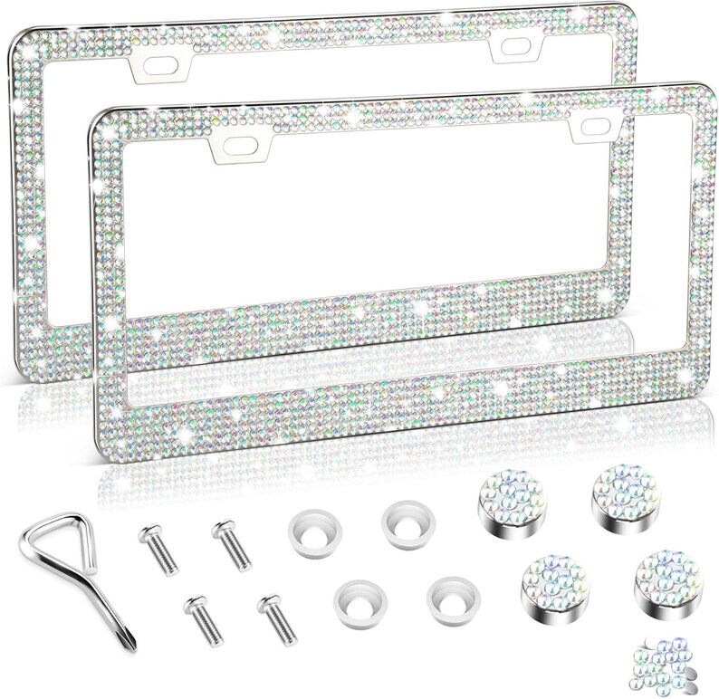 Bling Rhinestone License Plate Frame for Women, Crystal Diamond Car Tag ...