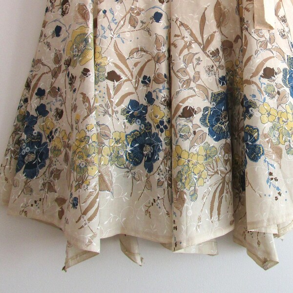 Vintage Cream Midi Skirt Blue Skirt High Waist Skirt Vintage Women's Clothing Linen Skirt Cotton Skirt Women's Spring Clothing Knee Skirt.