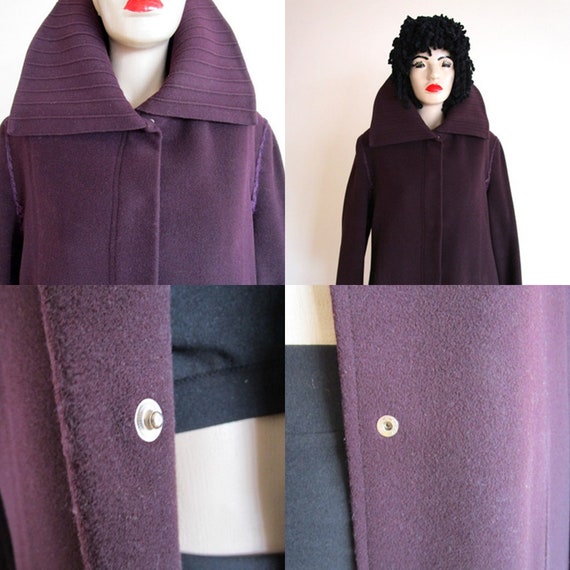 Dark Purple Shawl Collar Coat, Wool Winter Side A… - image 8