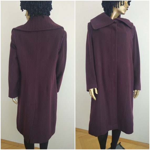 Dark Purple Shawl Collar Coat, Wool Winter Side A… - image 4