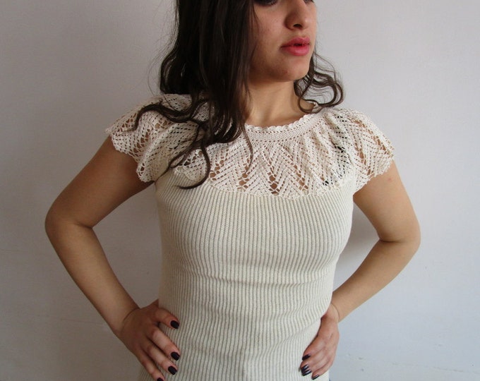 Cream Lace Top for Women Cotton Knit Top Lace Blouse Summer Etsy