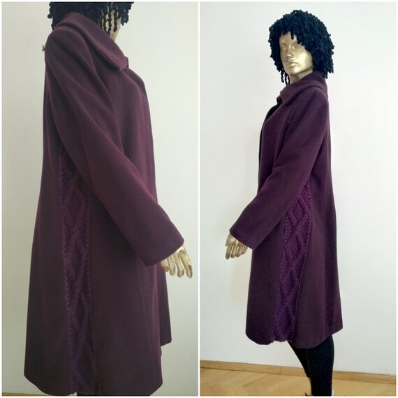 Dark Purple Shawl Collar Coat, Wool Winter Side A… - image 5