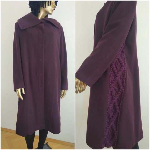 Dark Purple Shawl Collar Coat, Wool Winter Side A… - image 3