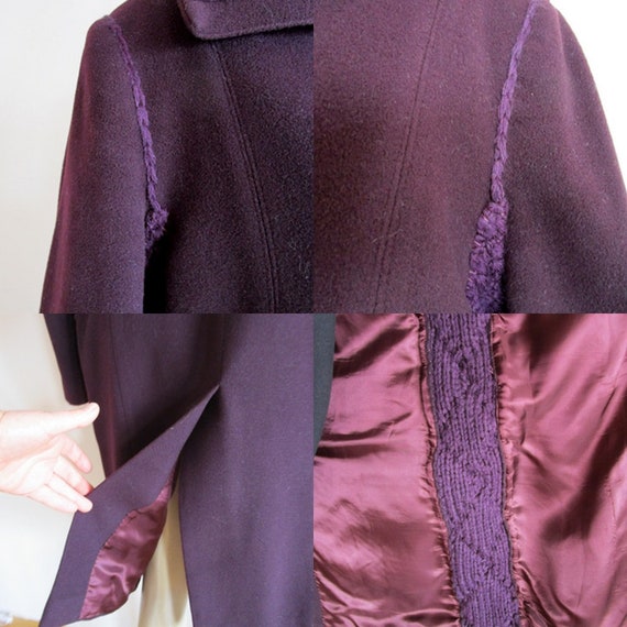 Dark Purple Shawl Collar Coat, Wool Winter Side A… - image 9