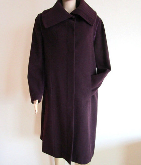 Dark Purple Shawl Collar Coat, Wool Winter Side A… - image 6