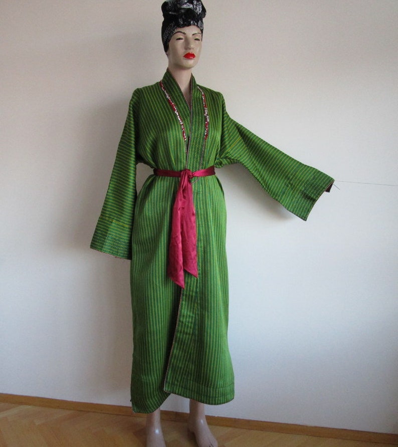 Vintage Kaftan Vintage Handmade Kaftan Green Long kaftan Turkish Ottoman Caftan Striped Caftan Vintage Robe Antique Clothes