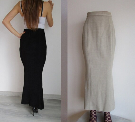 Women Winter Long Suede Skirt Slim Split Pencil Bl