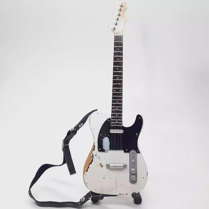 Miniature Guitar Telecaster White Relic 1:4 | Realistic Replica Mini Electric Guitar Handmade | Guitarist Birthday Gift Music Instrument