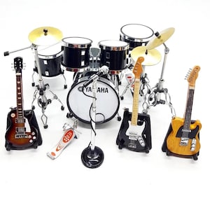 Miniature Drum Set Ya ma ha Black 1:12 with guitars | Mini Replica Drum Kit Handmade | Drummer Birthday Gift Instrument Musical Display 4.8 (28)