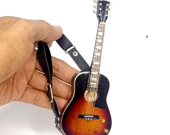 Miniature Guitar Acoustic Sunburst Scale 1:6 | Replica Mini Classic Guitar Handmade | Guitarist Birthday Gift Music Instrument Rack Display