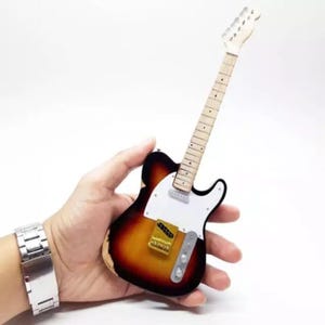 Miniature Guitar Telecaster Sunburst Scale 1:4 | Replica Mini Electric Guitar Handmade | Guitarist Birthday Gift Music Instrument Display