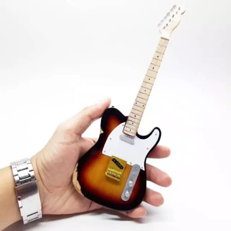 Miniature Guitar Telecaster Sunburst Scale 1:4 | Replica Mini Electric Guitar Handmade | Guitarist Birthday Gift Music Instrument Display