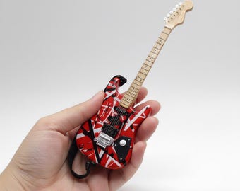 Miniature Guitar V an Ha len Red Scale 1:6 | Replica Mini Electric Guitar Handmade | Guitarist Birthday Gift Music Instrument Rack Display
