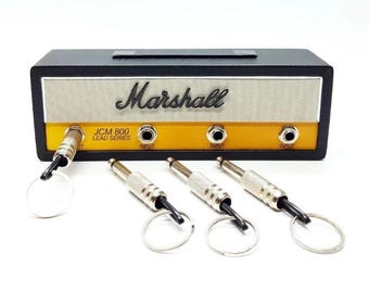 Miniature Marsh all Head Amplifier Key Holder –  Mini Guitar Amp Keychain Rack with 4 Jack Plug Hooks – Mini Wall Key Organizer