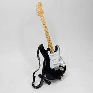 Miniature Guitar Stratocaster Black White Scale 1:4 | Replica Mini Electric Guitar Handmade | Guitarist Birthday Gift Music Instrument