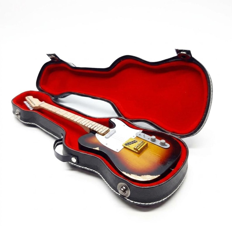 Miniature Guitar Telecaster Sunburst Relic Scale 1:4 | Replica Mini Electric Guitar Handmade | Guitarist Birthday Gift Music Instrument